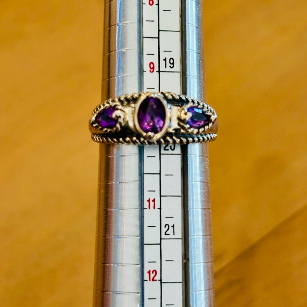 CAROLYN POLLACK Sterling And Three Stone Amethyst Ring - Size 10